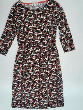 Boden Penny Jersey Rabbit Dress Size 4R Woodland Bunny Floral Black Whimsical